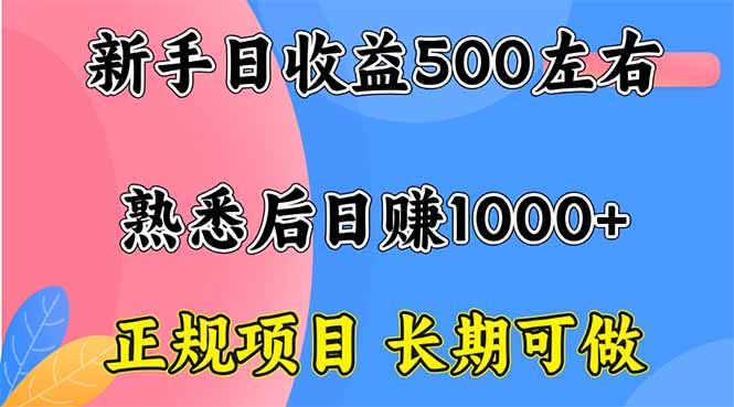 新手日收益500+ 正规项目 长期可做-瀚洪创业网