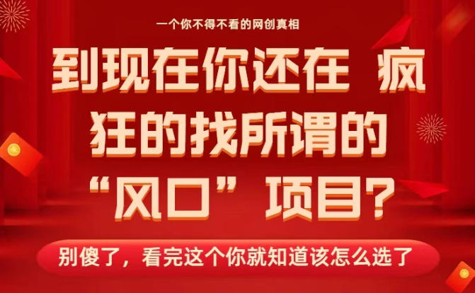 马上26年了，你还在找所谓的风口项目？别傻了，看完这个你全都懂了！【揭秘】-瀚洪创业网