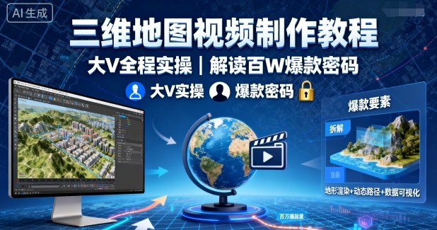 三维地图视频制作教程，大V全程实操，解读百W爆款密码-瀚洪创业网