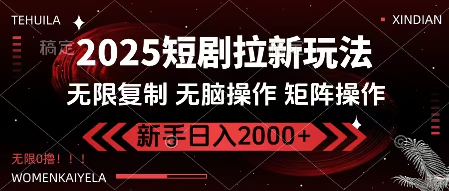 2025短剧拉新玩法，无需注册登录，无限0撸，无脑批量操作日入2000+-瀚洪创业网