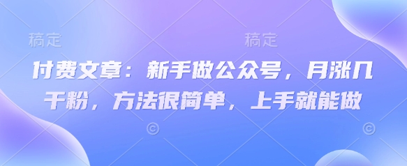 付费文章：新手做公众号，月涨几干粉，方法很简单，上手就能做-瀚洪创业网