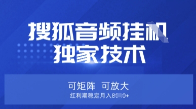 【搜狐音频挂G】独家技术，可矩阵可放大，红利期稳定月入8k【揭秘】-瀚洪创业网
