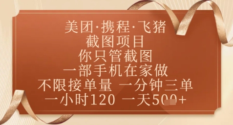 飞猪美团截图项目，你只管截图，一部手机在家做，正规平台无套路，一天5张+【揭秘】-瀚洪创业网