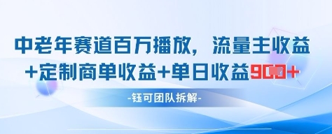 中老年赛道百万播放+流量主收益+定制收益，单日收益9张-瀚洪创业网