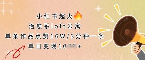 小红书超火的治愈系loft公寓，单条作品点赞16W，3分钟一条，单日变现数张-瀚洪创业网