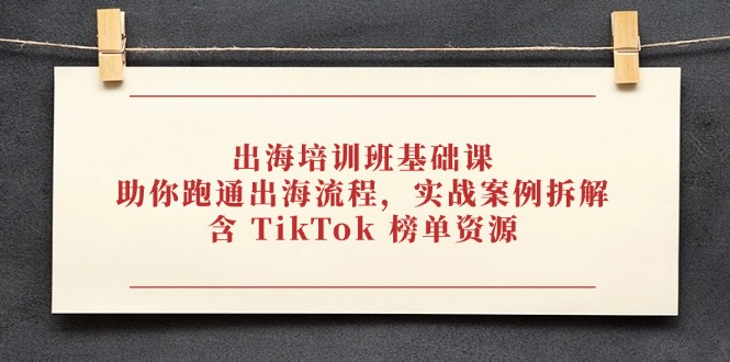 出海培训班基础课，助你跑通出海流程，实战案例拆解，含 TikTok 榜单资源-瀚洪创业网