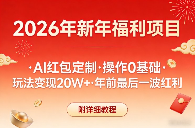 新年福利项目，AI红包定制，操作0基础，玩法变现20W+年前最后一波红利，附详细教程-瀚洪创业网