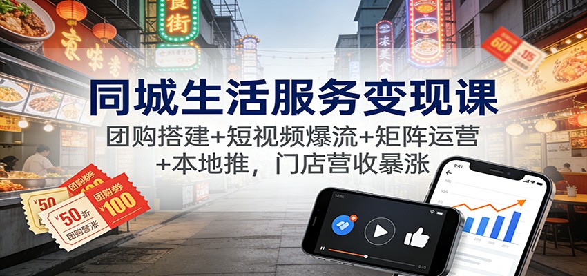 同城生活服务变现课：团购搭建+短视频爆流+矩阵运营+本地推，门店营收暴涨-瀚洪创业网