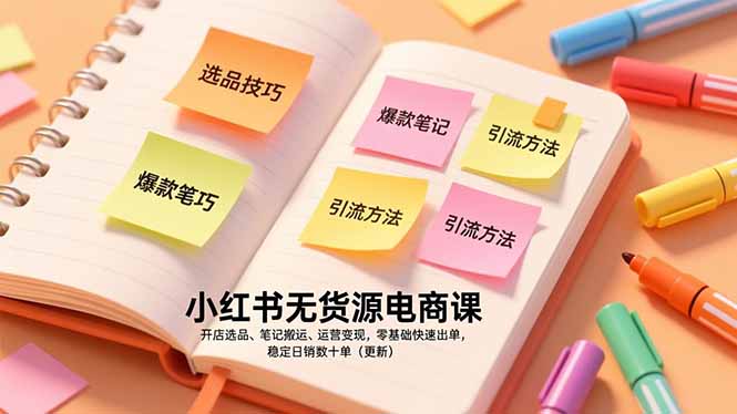 小红书无货源电商课，开店选品、笔记搬运、运营变现，零基础快速出单，稳定日销数十单(更新-瀚洪创业网