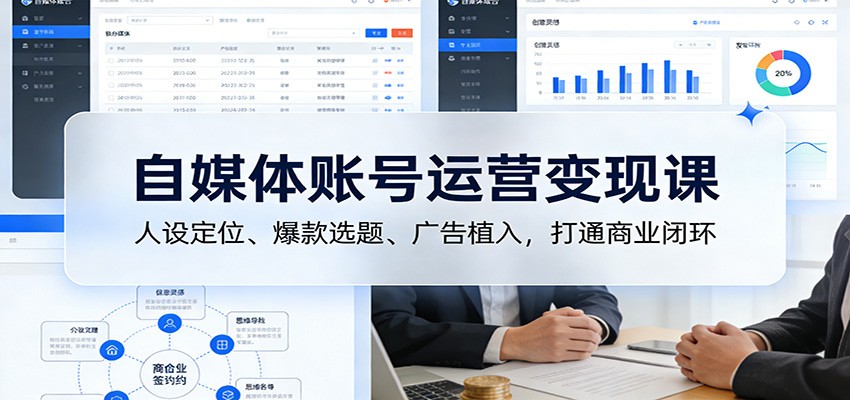 自媒体账号运营变现课：人设定位、爆款选题、广告植入，打通商业闭环-瀚洪创业网