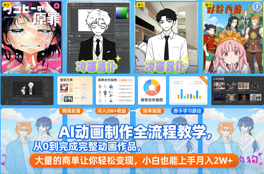 AI动画制作全流程教学，从0到完成完整动画作品，大量的商单让你轻松变现，小白也能上手月入2W+-瀚洪创业网