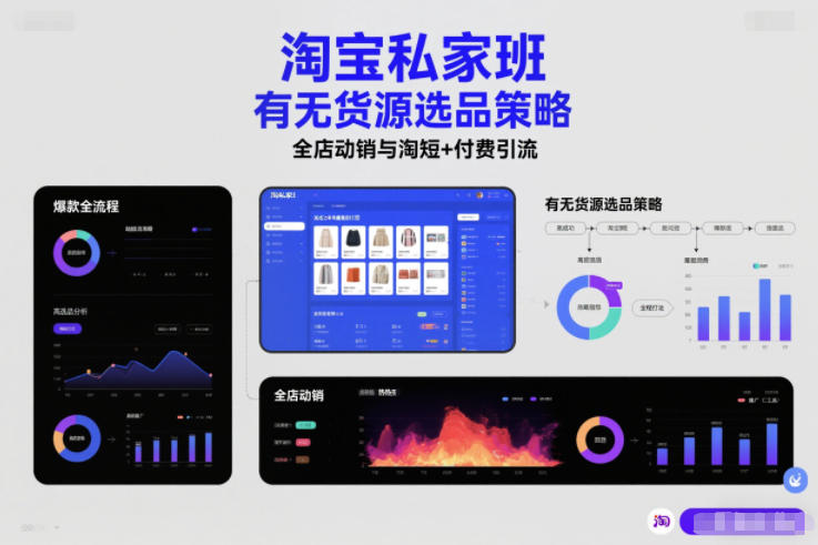 淘宝私家班，有无货源选品策略，高成功率爆款全流程打法，全店动销与淘短+付费引流-瀚洪创业网