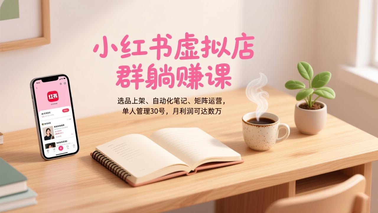 小红书虚拟店群躺赚课，选品上架、自动化笔记、矩阵运营，单人管理30号，月利润可达数万-瀚洪创业网