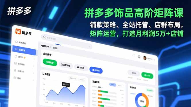 拼多多饰品高阶矩阵课，铺款策略、全站托管、店群布局，矩阵运营，打造月利润5万+店铺-瀚洪创业网