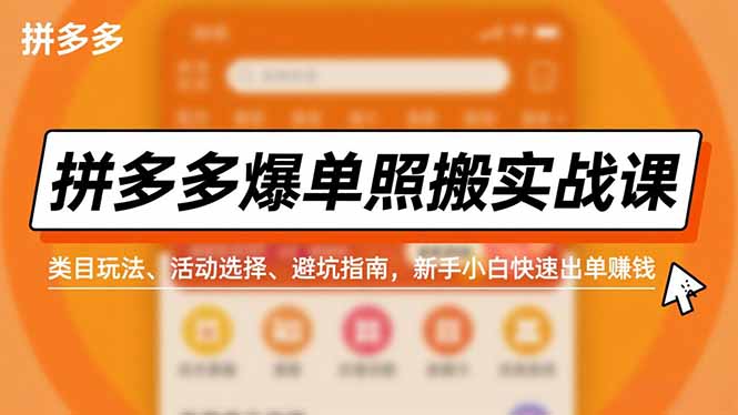 拼多多爆单照搬实战课，类目玩法、活动选择、避坑指南，新手小白快速出单赚钱-瀚洪创业网