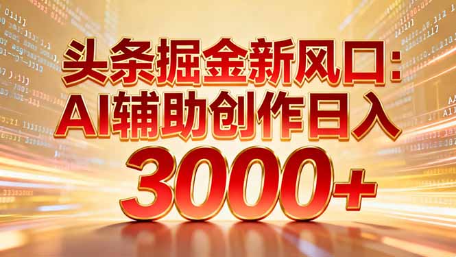 头条掘金新风口：AI辅助创作日入3000+，矩阵玩法当天启动隔天见效-瀚洪创业网