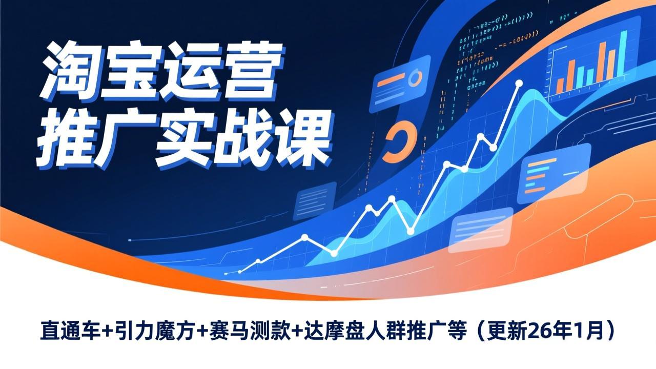 淘宝运营推广实战课，直通车+引力魔方+赛马测款+达摩盘人群推广等(更新26年1月-瀚洪创业网