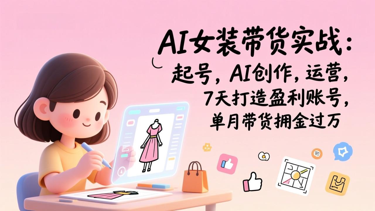 AI女装带货实战：起号，AI创作，运营，7天打造盈利账号，单月带货佣金过万-瀚洪创业网