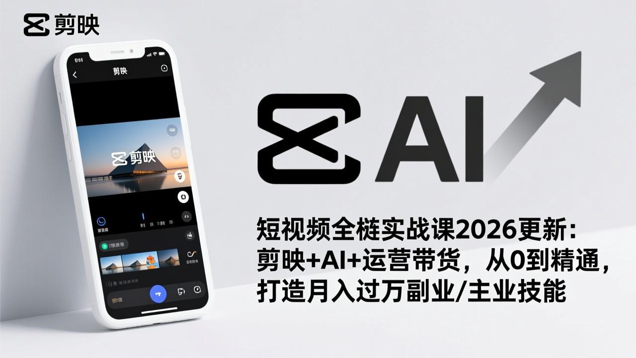 短视频全栈实战课2026更新：剪映+AI+运营带货，从0到精通，打造月入过万副业/主业技能-瀚洪创业网