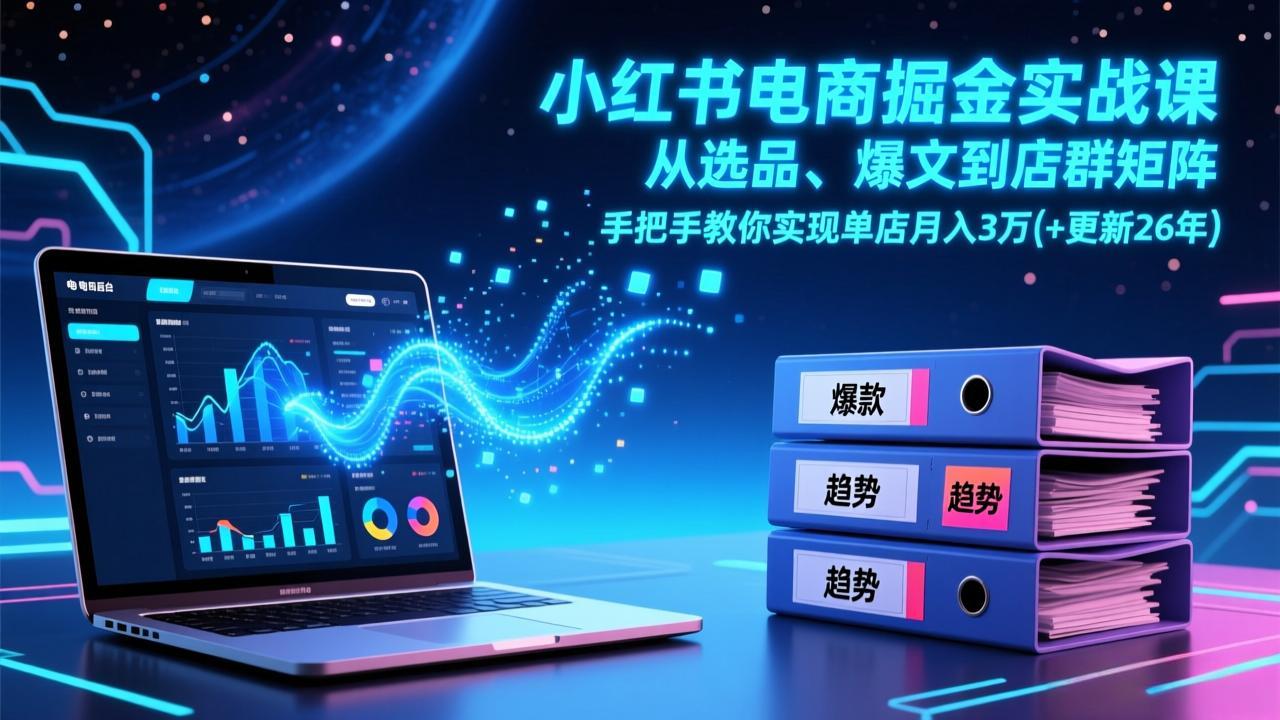 小红书电商掘金实战课，从选品、爆文到店群矩阵，手把手教你实现单店月入3万+(更新26年-瀚洪创业网
