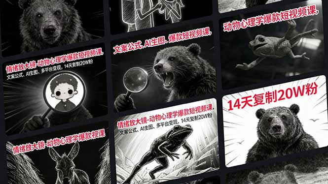 情绪放大镜-动物心理学爆款短视频课，文案公式、AI生图、多平台变现，14天复制20W粉-瀚洪创业网