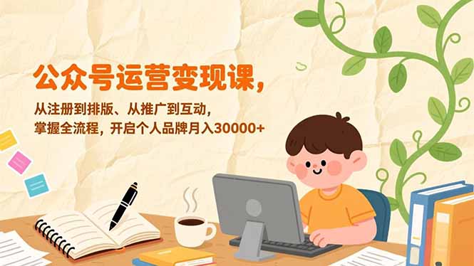公众号运营变现课，从注册到排版、从推广到互动，掌握全流程，开启个人品牌月入30000+-瀚洪创业网