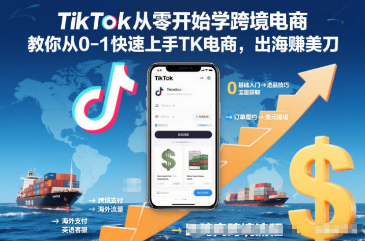TikTok从零开始学跨境电商，教你从0-1快速上手TK电商，出海賺美刀-瀚洪创业网
