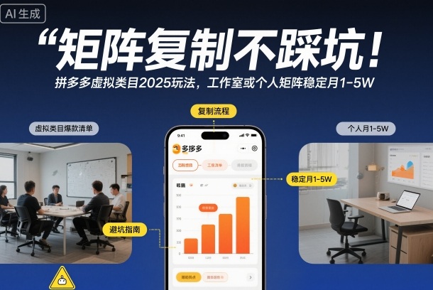 矩阵复制不踩坑！拼多多虚拟类目2025玩法，工作室或者个人矩阵稳定月1-5W【揭秘】-瀚洪创业网