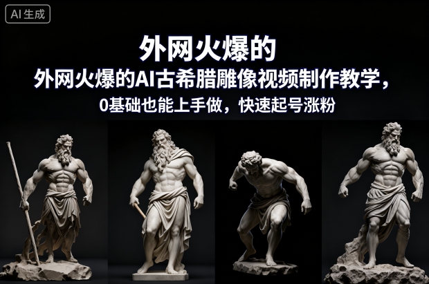 外网火爆的AI古希腊雕像视频制作教学，0基础也能上手做，快速起号涨粉-瀚洪创业网