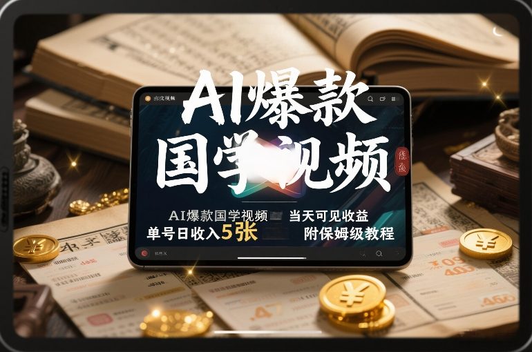 AI爆款国学视频，独家起号方法，小白直接上手，当天可见收益，单号日收入5张+附保姆级教程-瀚洪创业网