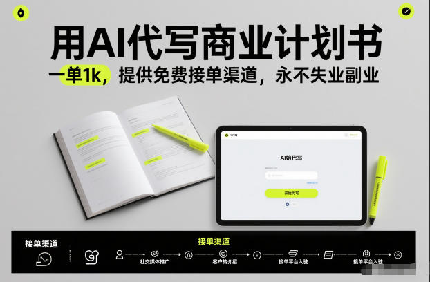 用AI代写商业计划书，一单1k，提供免费接单渠道，永不失业副业-瀚洪创业网