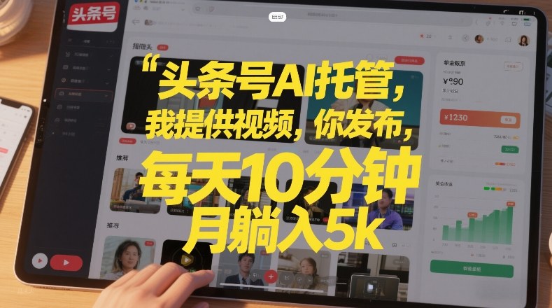 头条号AI托管，我提供视频，你发布，每天10分钟，月躺入5k+【揭秘】-瀚洪创业网