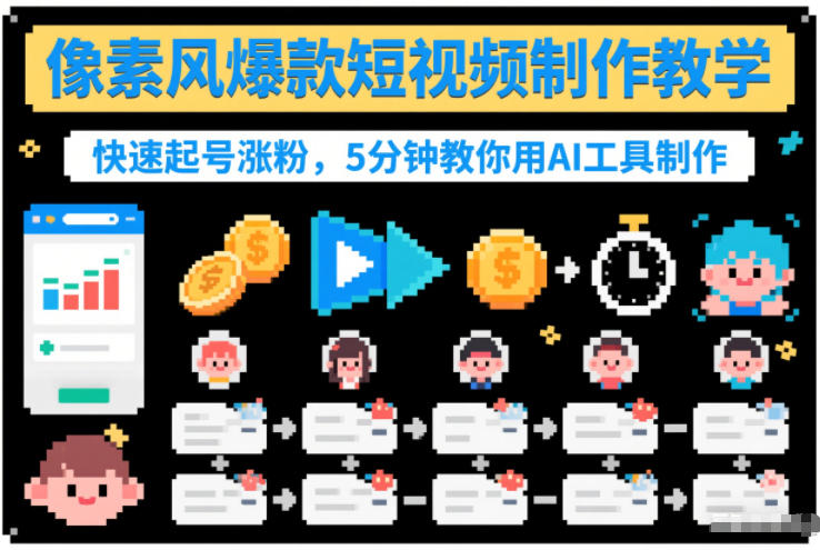 像素风爆款短视频制作教学，快速起号涨粉，5分钟教你用AI工具制作-瀚洪创业网