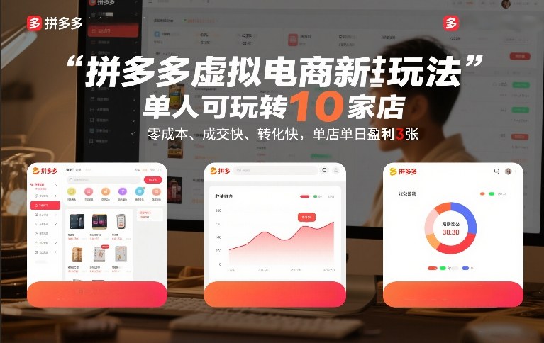 拼多多虚拟电商新玩法，单人可玩转10家店，零成本、成交快、转化快，单店单日盈利3张【揭秘】-瀚洪创业网