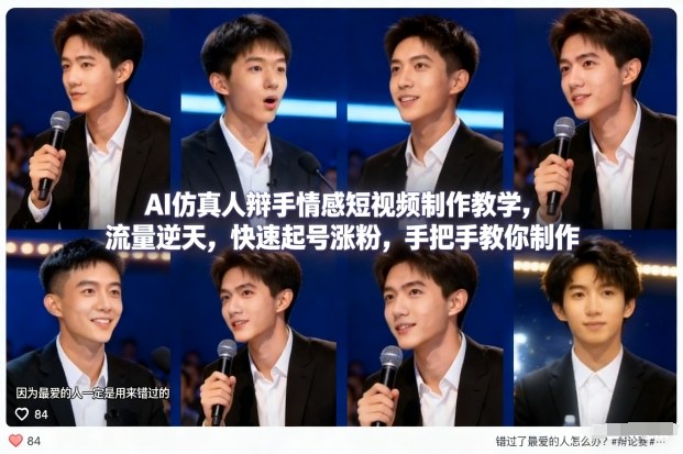AI仿真人辩手情感短视频制作教学，流量逆天，快速起号涨粉，手把手教你制作-瀚洪创业网