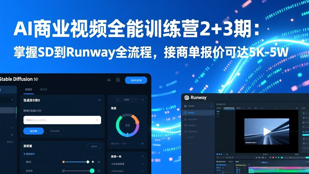 AI商业视频全能训练营2+3期：掌握SD到Runway全流程，接商单报价可达5K-5W-瀚洪创业网