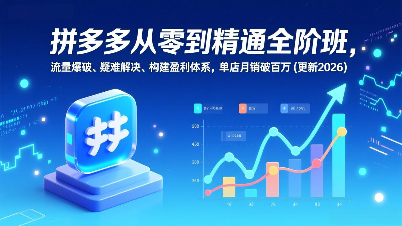 拼多多从零到精通全阶班，流量爆破、疑难解决，构建盈利体系，单店月销破百万(更新2026-瀚洪创业网