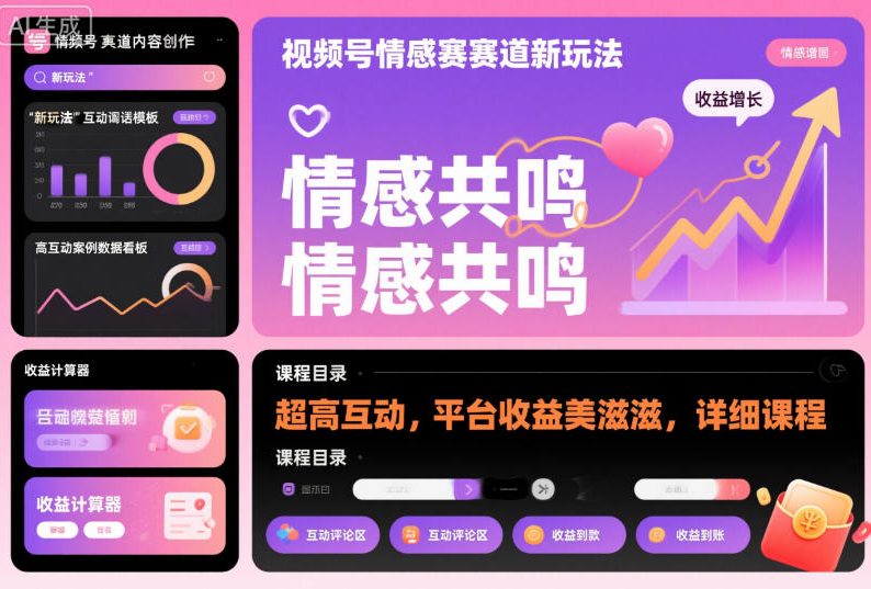 视频号情感赛道新玩法，超高互动，平台收益美滋滋，详细课程-瀚洪创业网