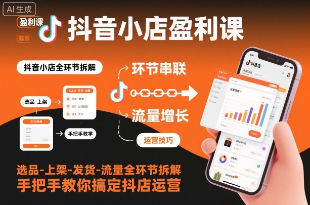 抖音小店盈利课-选品-上架-发货-流量全环节拆解，手把手教你搞定抖店运营-瀚洪创业网