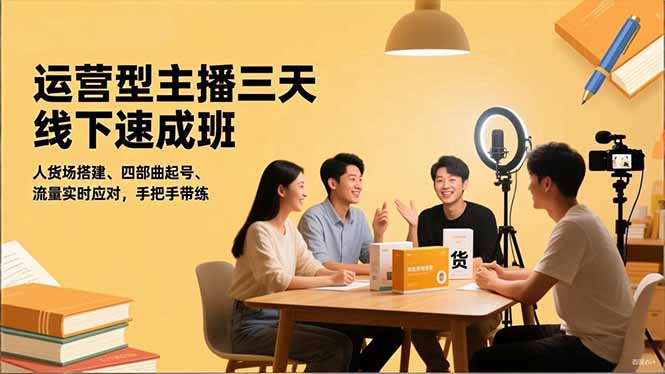 运营型主播三天线下班，人货场搭建,四部曲起号,流量实时应对，手把手带练-瀚洪创业网