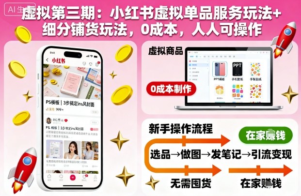 虚拟第三期：小红书虚拟单品服务玩法+细分铺货玩法，0成本，人人可操作(更新)-瀚洪创业网