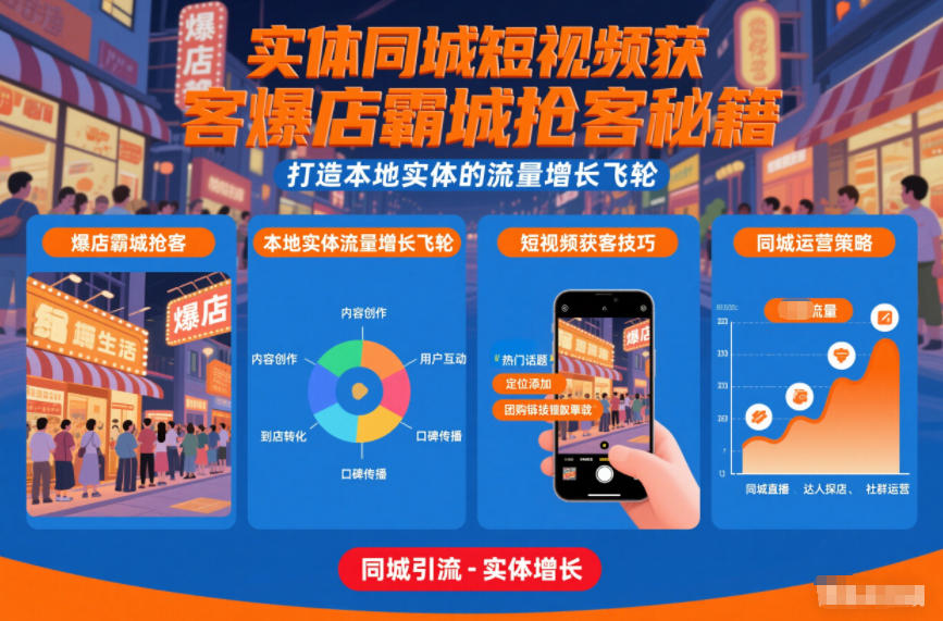 实体同城短视频获客爆店霸城抢客秘籍，打造本地实体的流量增长飞轮-瀚洪创业网