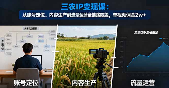 三农IP变现课：从账号定位、内容生产到流量运营全链路覆盖，单视频佣金2w+-瀚洪创业网