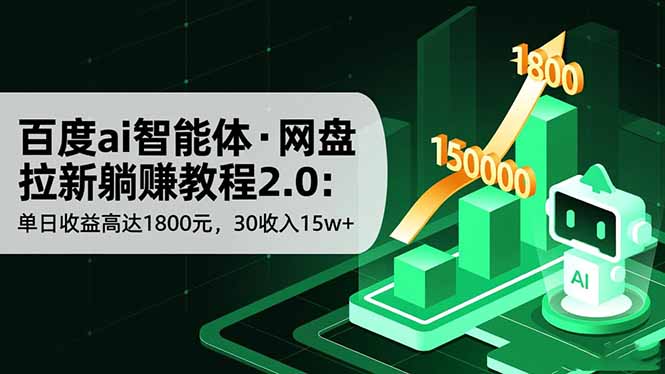 百度ai智能体·网盘拉新躺赚教程2.0：单日收益高达1800元，30收入15w+-瀚洪创业网