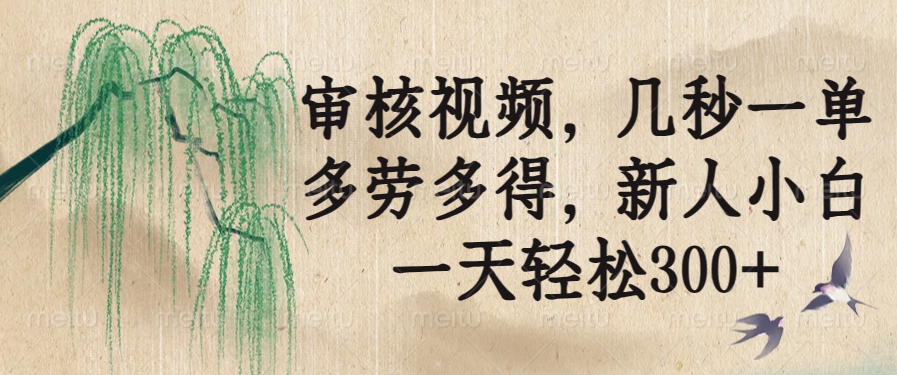 审核视频，几秒一单，多劳多得，新人小白一天轻松300+-瀚洪创业网