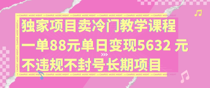 独家项目卖冷门教学课程一单88元单日变现5632元违规不封号长期项目【揭秘】-瀚洪创业网