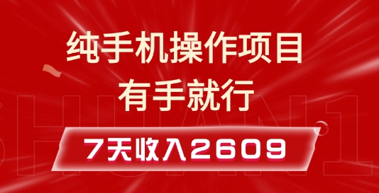 纯手机操作的小项目，有手就能做，7天收入2609+实操教程【揭秘】-瀚洪创业网