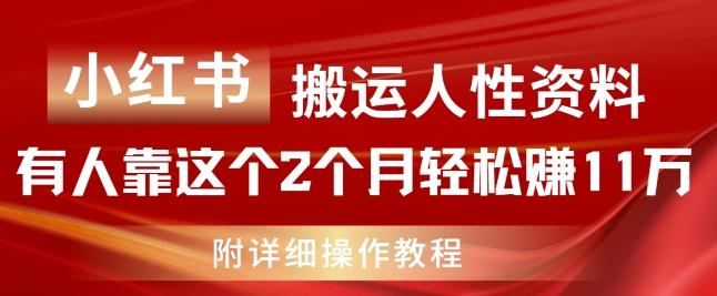 小红书搬运人性资料，有人靠这个2个月轻松赚11w，附教程【揭秘】-瀚洪创业网