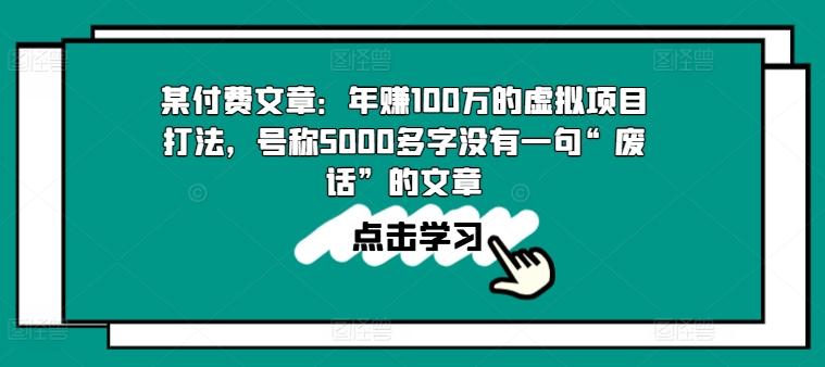 某付费文章：年赚100w的虚拟项目打法，号称5000多字没有一句“废话”的文章-瀚洪创业网