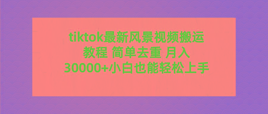 (9804期)tiktok最新风景视频搬运教程 简单去重 月入30000+附全套工具-瀚洪创业网